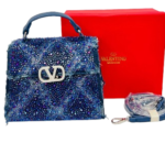 Valentino Garavani Crystal-Embellished Denim Top Handle Bag